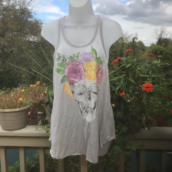 Chaser Tops - Chaser- Gray tank top with skeleton silkscreen. M